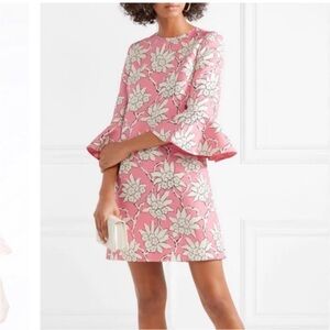Valentino pink dress Floral Cady Bell Sleeve Tunic Dress Pink White Size6